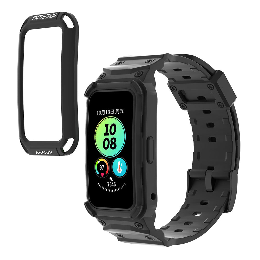 For Huawei Band 6 / 7 / 8 TPU Watch Strap + Hard PC Protective Case Smartwatch Band Protector