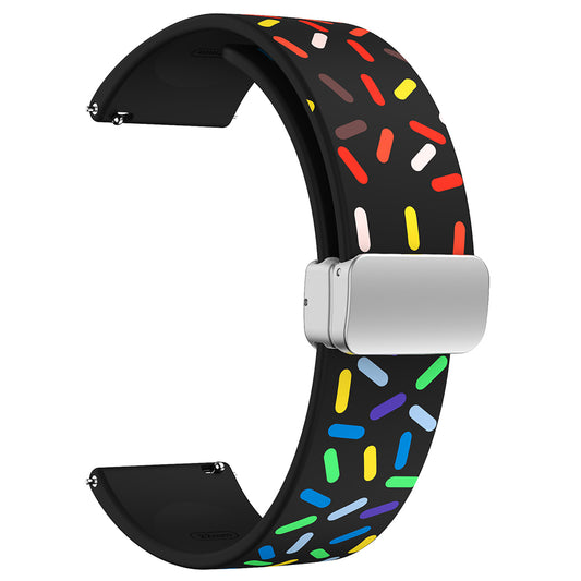 22mm Silicone Watch Band for Forerunner 265 / 255 / Vivoactive 4 / Venu 2 , Pattern Printed Straps with Silver Magnetic Folding Buckle