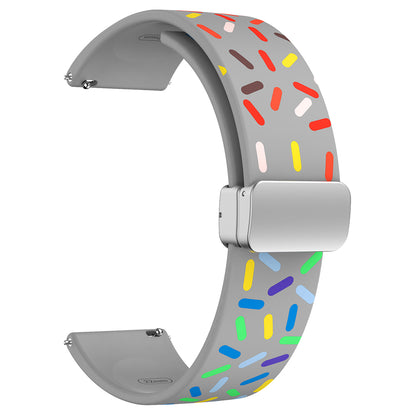 22mm Silicone Watch Band for Forerunner 265 / 255 / Vivoactive 4 / Venu 2 , Pattern Printed Straps with Silver Magnetic Folding Buckle