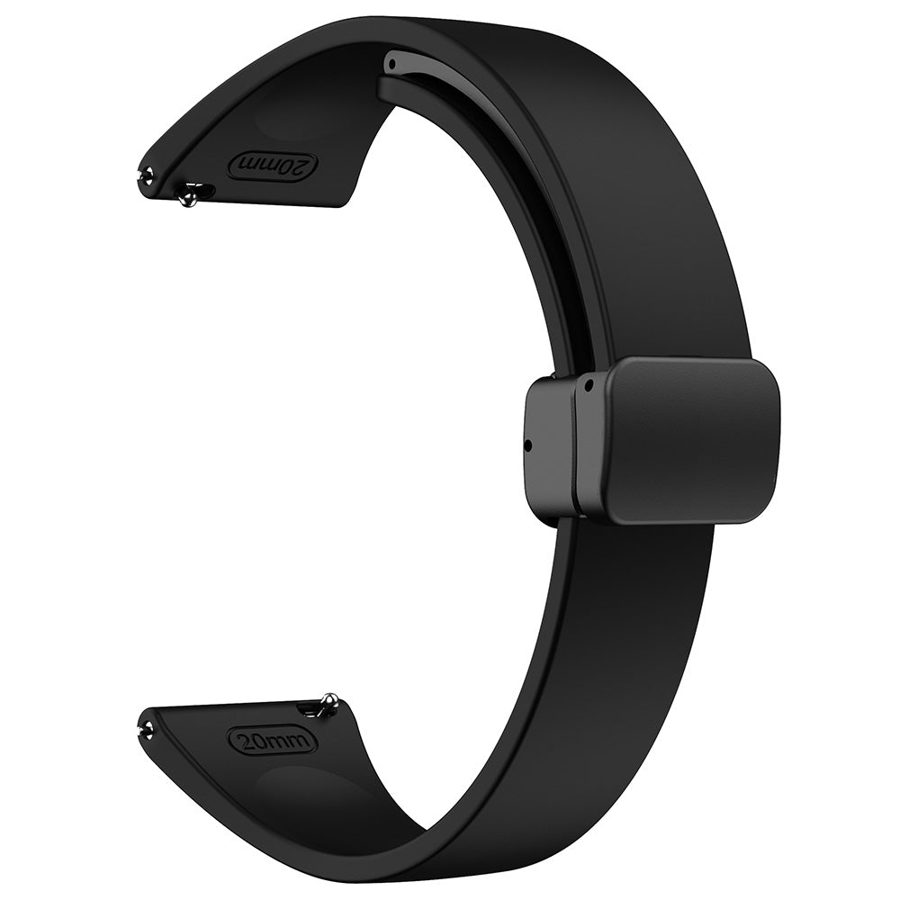 Silicone Bands for Samsung Galaxy Watch6 / Watch6 Classic / Watch 5 / Watch 5 Pro / Watch4 / Watch4 Classic , Black Magnetic Folding Buckle 20mm Strap