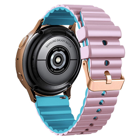 Horizontal Stripes Watch Band for Samsung Galaxy Watch6 / Watch6 Classic / Watch 5 / Watch 5 Pro / Watch4 / Watch4 Classic , Dual-color 20mm Silicone Strap with Rose Gold Buckle