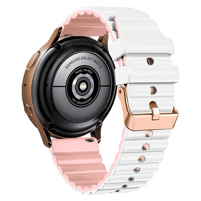 Horizontal Stripes Watch Band for Samsung Galaxy Watch6 / Watch6 Classic / Watch 5 / Watch 5 Pro / Watch4 / Watch4 Classic , Dual-color 20mm Silicone Strap with Rose Gold Buckle