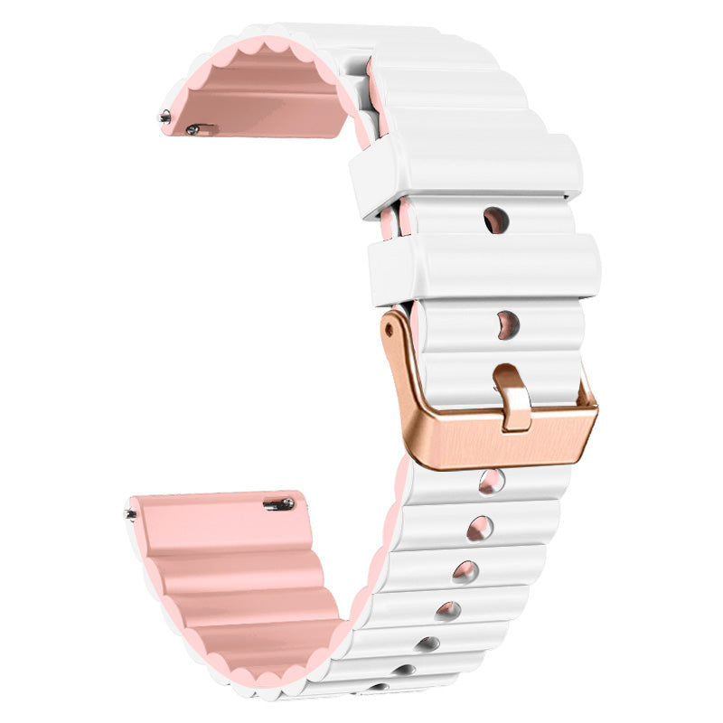 Horizontal Stripes Watch Band for Samsung Galaxy Watch6 / Watch6 Classic / Watch 5 / Watch 5 Pro / Watch4 / Watch4 Classic , Dual-color 20mm Silicone Strap with Rose Gold Buckle