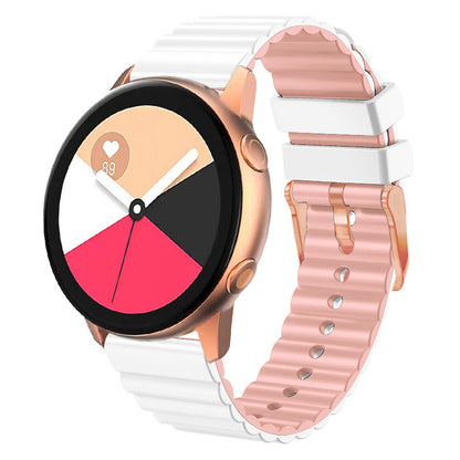 Horizontal Stripes Watch Band for Samsung Galaxy Watch6 / Watch6 Classic / Watch 5 / Watch 5 Pro / Watch4 / Watch4 Classic , Dual-color 20mm Silicone Strap with Rose Gold Buckle