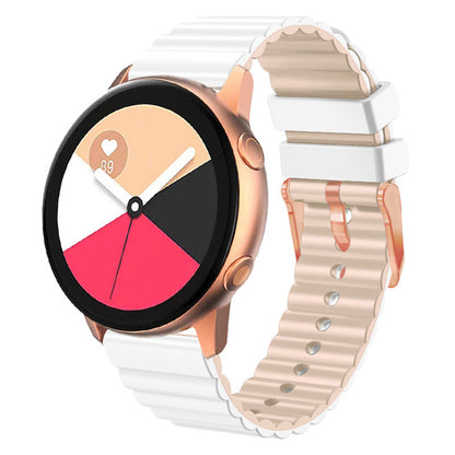 Horizontal Stripes Watch Band for Samsung Galaxy Watch6 / Watch6 Classic / Watch 5 / Watch 5 Pro / Watch4 / Watch4 Classic , Dual-color 20mm Silicone Strap with Rose Gold Buckle