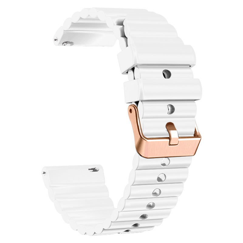 Horizontal Stripes Watch Band for Samsung Galaxy Watch6 / Watch6 Classic / Watch 5 / Watch 5 Pro / Watch4 / Watch4 Classic , Dual-color 20mm Silicone Strap with Rose Gold Buckle