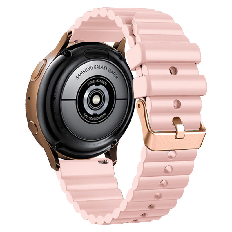 Horizontal Stripes Watch Band for Samsung Galaxy Watch6 / Watch6 Classic / Watch 5 / Watch 5 Pro / Watch4 / Watch4 Classic , Dual-color 20mm Silicone Strap with Rose Gold Buckle