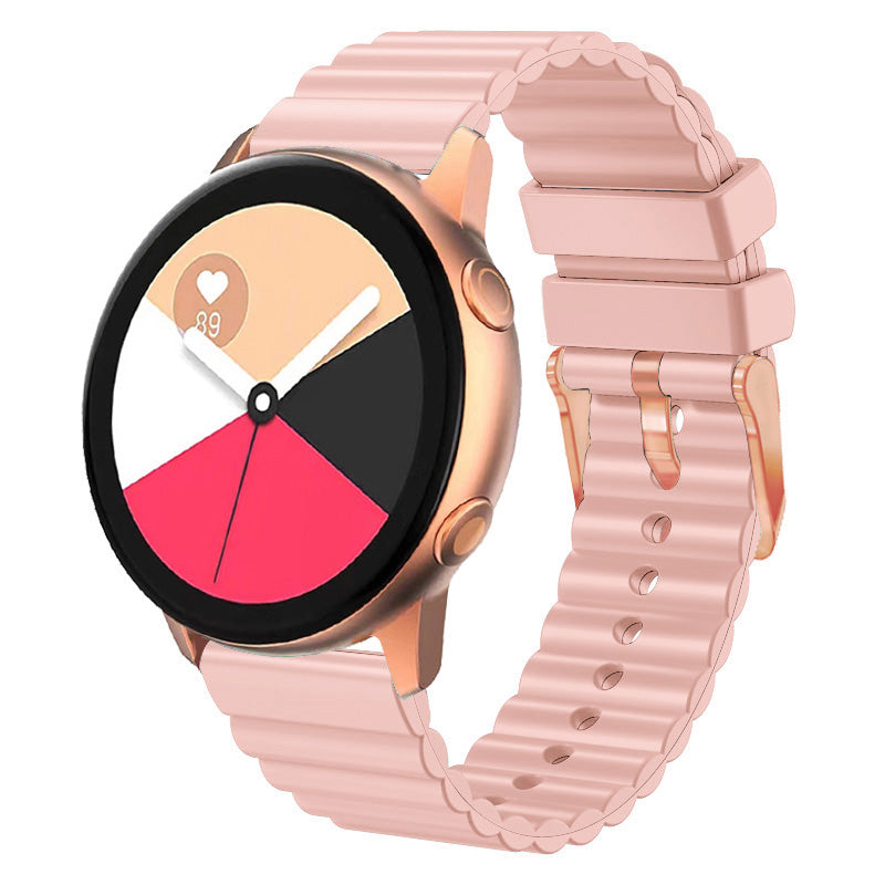 Horizontal Stripes Watch Band for Samsung Galaxy Watch6 / Watch6 Classic / Watch 5 / Watch 5 Pro / Watch4 / Watch4 Classic , Dual-color 20mm Silicone Strap with Rose Gold Buckle