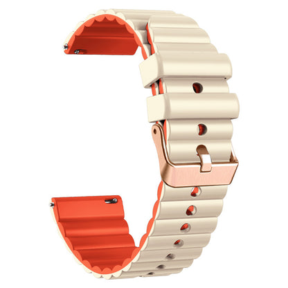 Horizontal Stripes Watch Band for Samsung Galaxy Watch6 / Watch6 Classic / Watch 5 / Watch 5 Pro / Watch4 / Watch4 Classic , Dual-color 20mm Silicone Strap with Rose Gold Buckle