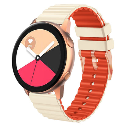 Horizontal Stripes Watch Band for Samsung Galaxy Watch6 / Watch6 Classic / Watch 5 / Watch 5 Pro / Watch4 / Watch4 Classic , Dual-color 20mm Silicone Strap with Rose Gold Buckle