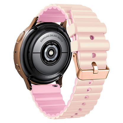 Horizontal Stripes Watch Band for Samsung Galaxy Watch6 / Watch6 Classic / Watch 5 / Watch 5 Pro / Watch4 / Watch4 Classic , Dual-color 20mm Silicone Strap with Rose Gold Buckle