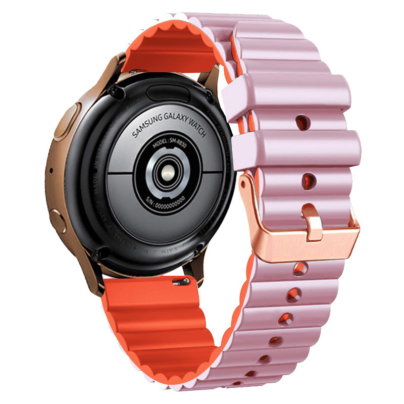 Horizontal Stripes Watch Band for Samsung Galaxy Watch6 / Watch6 Classic / Watch 5 / Watch 5 Pro / Watch4 / Watch4 Classic , Dual-color 20mm Silicone Strap with Rose Gold Buckle