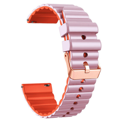 Horizontal Stripes Watch Band for Samsung Galaxy Watch6 / Watch6 Classic / Watch 5 / Watch 5 Pro / Watch4 / Watch4 Classic , Dual-color 20mm Silicone Strap with Rose Gold Buckle