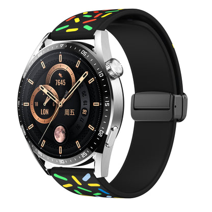 20mm Pattern Watch Bands for Samsung Galaxy Watch6 / Watch6 Classic / Watch 5 / Watch 5 Pro / Watch4 / Watch4 Classic , Silicone Strap with Black Magnetic Folding Buckle