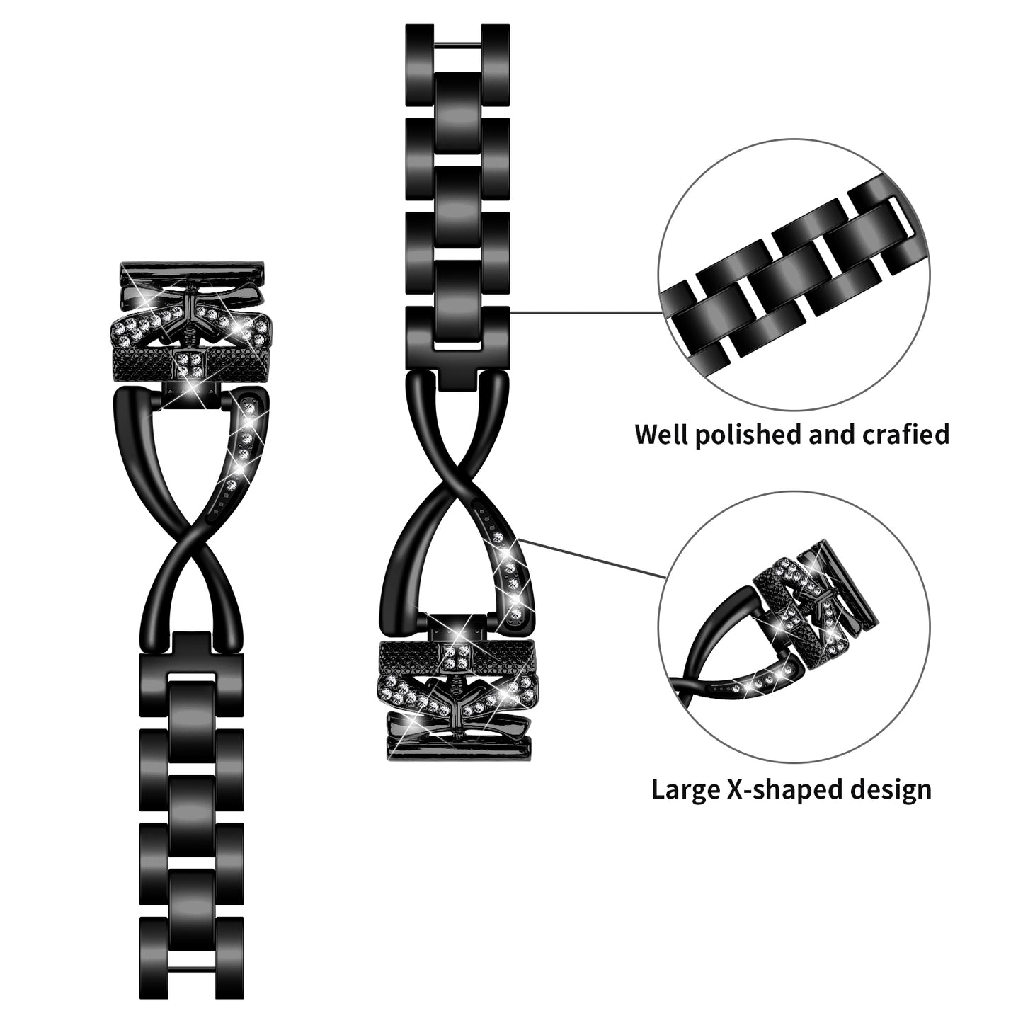 For Samsung Galaxy Watch6 40mm / 44mm Rhinestones Decor 20mm Watch Strap Crown X-Shape Zinc Alloy Watchband