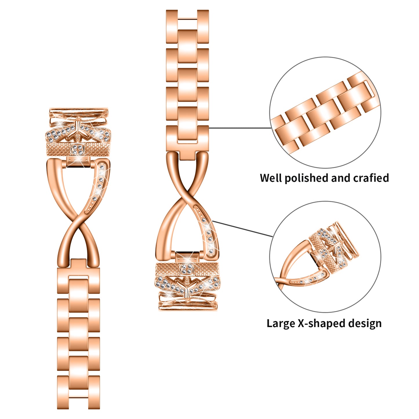 For Samsung Galaxy Watch6 40mm / 44mm Rhinestones Decor 20mm Watch Strap Crown X-Shape Zinc Alloy Watchband