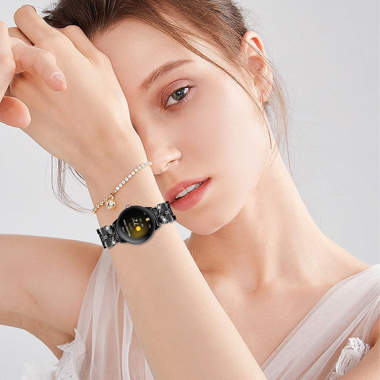 For Google Pixel Watch 2 / Pixel Watch Crown X-shape Rhinestones Decor Watch Strap Zinc Alloy Wrist Band