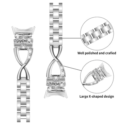 For Google Pixel Watch 2 / Pixel Watch Crown X-shape Rhinestones Decor Watch Strap Zinc Alloy Wrist Band