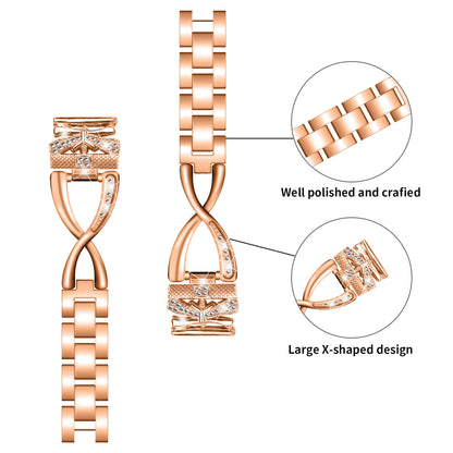 For Huami Amazfit Cheetah Pro X-shape Rhinestones Decor Smartwatch Strap 20mm Zinc Alloy Wrist Band