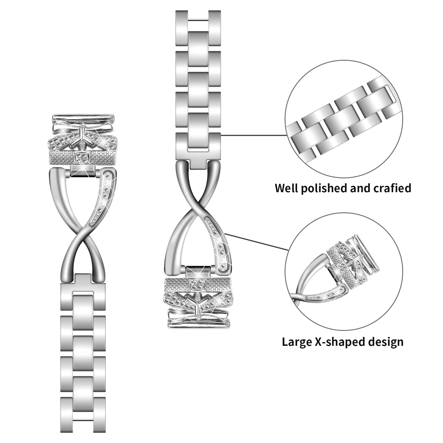 For Samsung Galaxy Watch4 40 / 44mm / Watch4 Classic 42 / 46mm / Watch 5 40 / 44mm Zinc Alloy Watchband 20mm Rhinestones Crown X-Shape Watch Strap