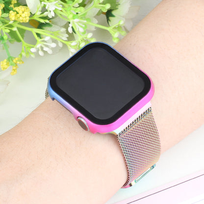 For Apple Watch Series 6 5 6 SE (2022) SE 44mm Metal Protective Cover Case with Tempered Glass Screen Protector