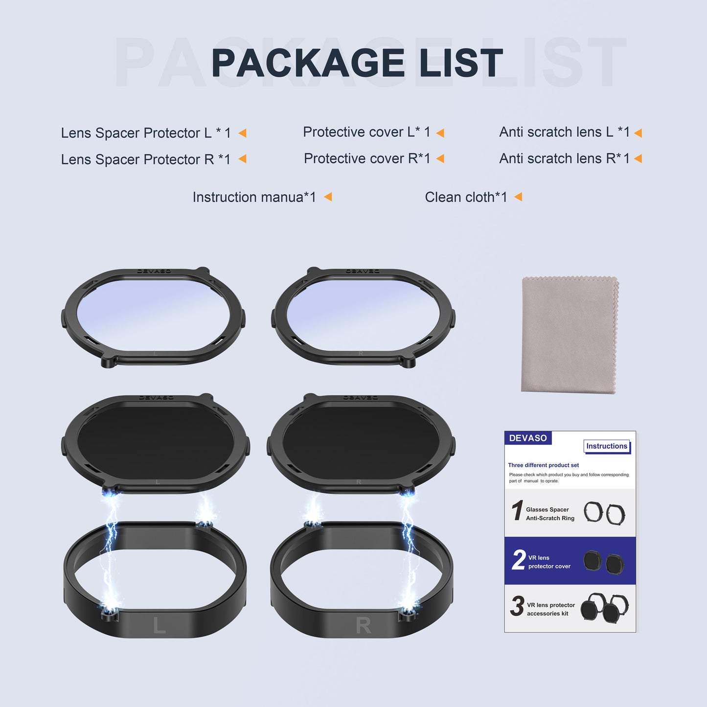 DEVASO Lightweight Lens Cover Accessories Kit for PS VR2 Headset Anti-Scratch Ring Lens Protector