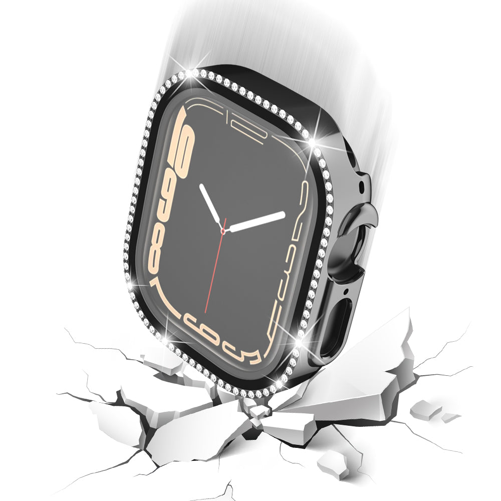 For Apple Watch Ultra 2 49mm / Ultra 49mm PC Frame + Tempered Glass Screen Film Watch Protector with Single-Row Rhinestone