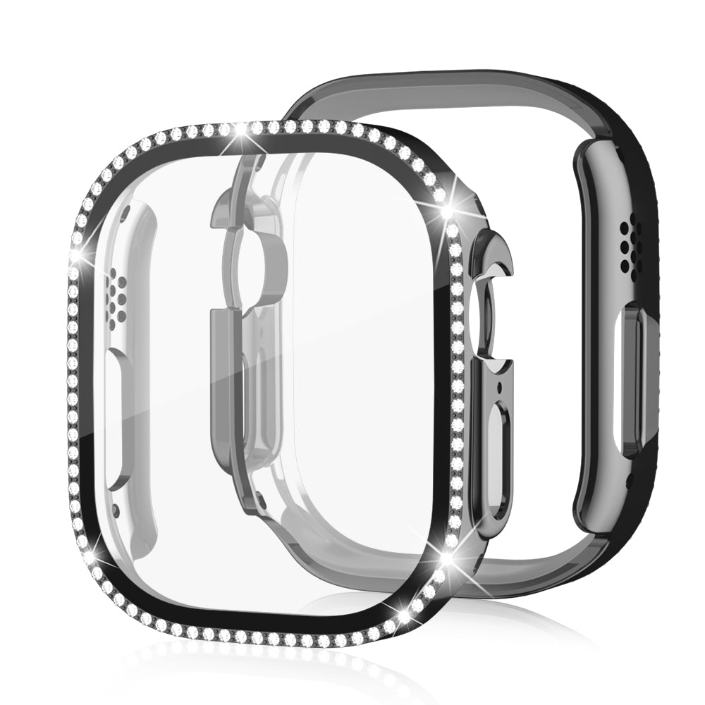 For Apple Watch Ultra 2 49mm / Ultra 49mm PC Frame + Tempered Glass Screen Film Watch Protector with Single-Row Rhinestone