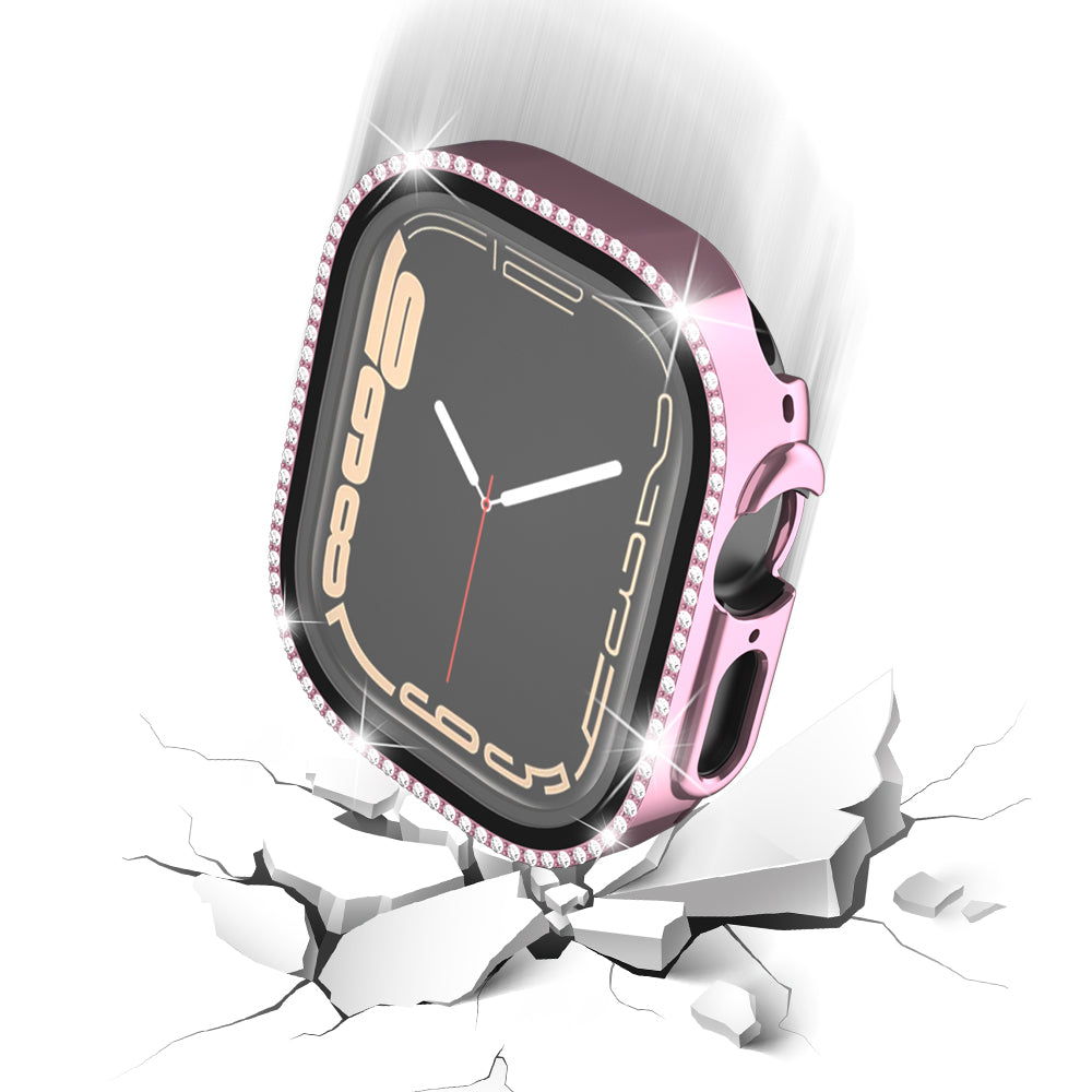 For Apple Watch Ultra 2 49mm / Ultra 49mm PC Frame + Tempered Glass Screen Film Watch Protector with Single-Row Rhinestone