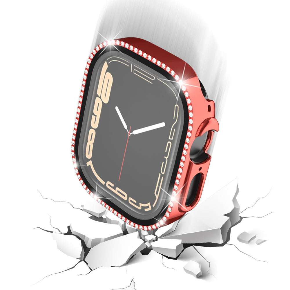 For Apple Watch Ultra 2 49mm / Ultra 49mm PC Frame + Tempered Glass Screen Film Watch Protector with Single-Row Rhinestone