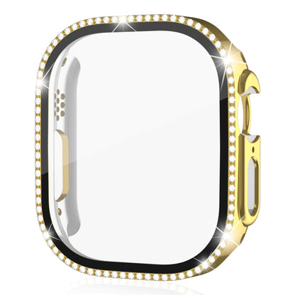 For Apple Watch Ultra 2 49mm / Ultra 49mm PC Frame + Tempered Glass Screen Film Watch Protector with Single-Row Rhinestone