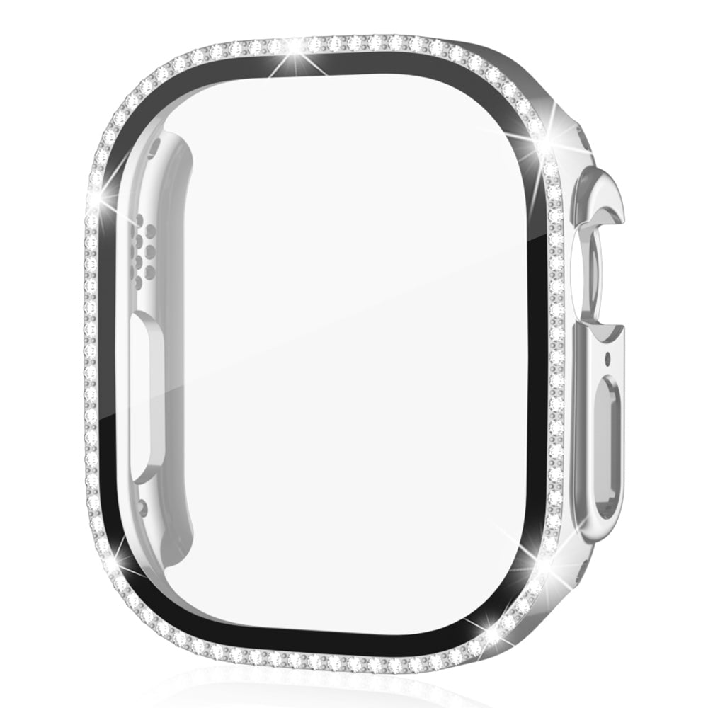 For Apple Watch Ultra 2 49mm / Ultra 49mm PC Frame + Tempered Glass Screen Film Watch Protector with Single-Row Rhinestone