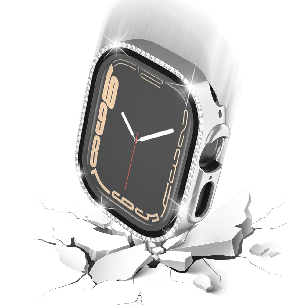 For Apple Watch Ultra 2 49mm / Ultra 49mm PC Frame + Tempered Glass Screen Film Watch Protector with Single-Row Rhinestone