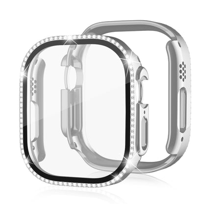 For Apple Watch Ultra 2 49mm / Ultra 49mm PC Frame + Tempered Glass Screen Film Watch Protector with Single-Row Rhinestone