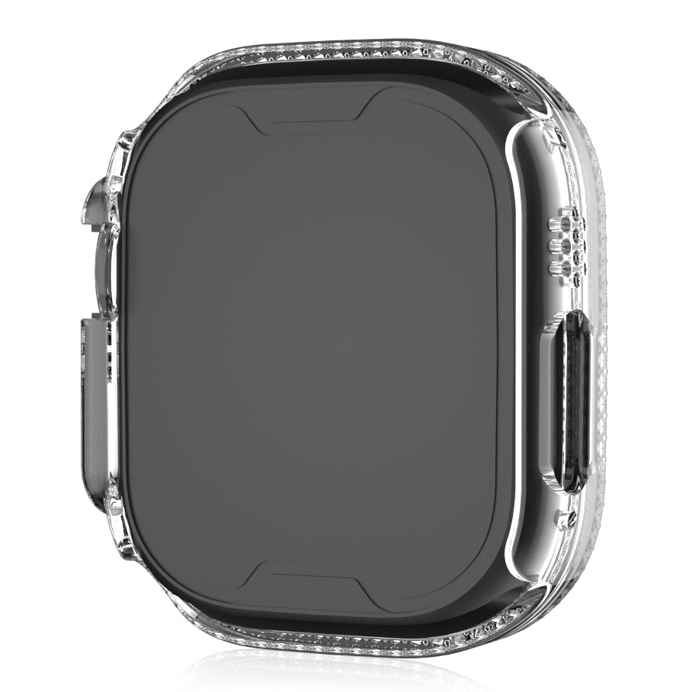 For Apple Watch Ultra 2 49mm / Ultra 49mm PC Frame + Tempered Glass Screen Film Watch Protector with Single-Row Rhinestone