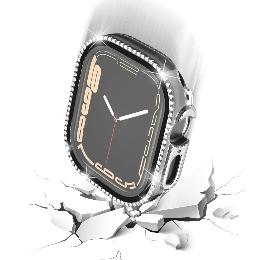 For Apple Watch Ultra 2 49mm / Ultra 49mm PC Frame + Tempered Glass Screen Film Watch Protector with Single-Row Rhinestone