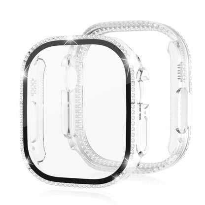 For Apple Watch Ultra 2 49mm / Ultra 49mm PC Frame + Tempered Glass Screen Film Watch Protector with Single-Row Rhinestone