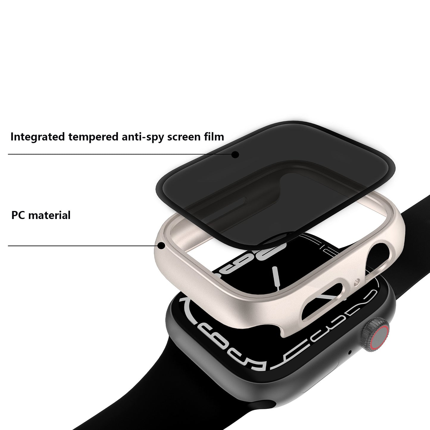 Anti-Scratch Hard PC Case for Apple Watch Series 9 / 8 / 7 41mm Integrate Protective Case with Anti-Spy Tempered Glass Screen Protector