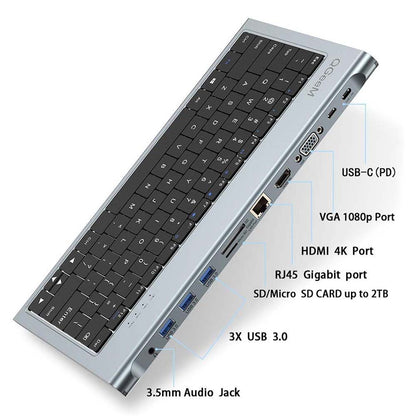 Wired Keyboard 11 in 1 Type-C Keyboard Docking Station Multifunction Hub Laptop Tablet Phone External Keyboard