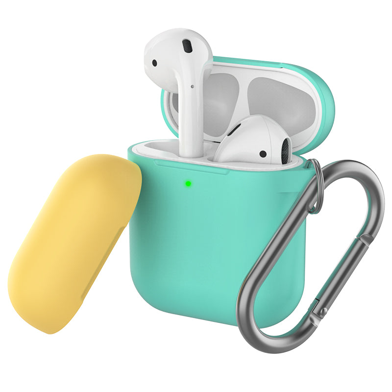 AHASTYLE PT-46 For AirPods with Charging Case (2016) / (2019) / AirPods with Wireless Charging Case (2019) Contrast Color Splittable Cover Silicone Anti-drop Sleeve