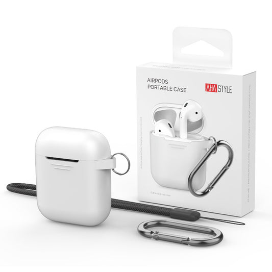 AHASTYLE PT-06-3 For AirPods with Charging Case (2016) / (2019) / AirPods with Wireless Charging Case (2019) Anti-dust Plug Design Soft Silicone Drop-proof Cover with Hook