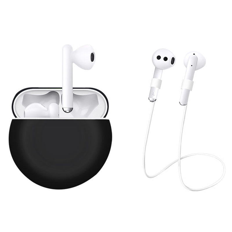 2Pcs / Set For Huawei Freebuds 3 Bluetooth Headset Soft Silicone Protective Case with Anti-lost Neck Strap