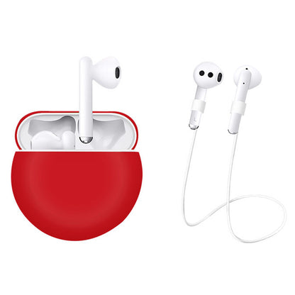 2Pcs / Set For Huawei Freebuds 3 Bluetooth Headset Soft Silicone Protective Case with Anti-lost Neck Strap