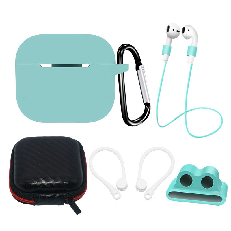 6 in 1 For Apple AirPods 3 Portable Carrying Bag Headset Silicone Case Set with Earbuds Holder / Anti-Lost Neck Strap