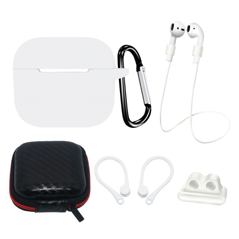 6 in 1 For Apple AirPods 3 Portable Carrying Bag Headset Silicone Case Set with Earbuds Holder / Anti-Lost Neck Strap