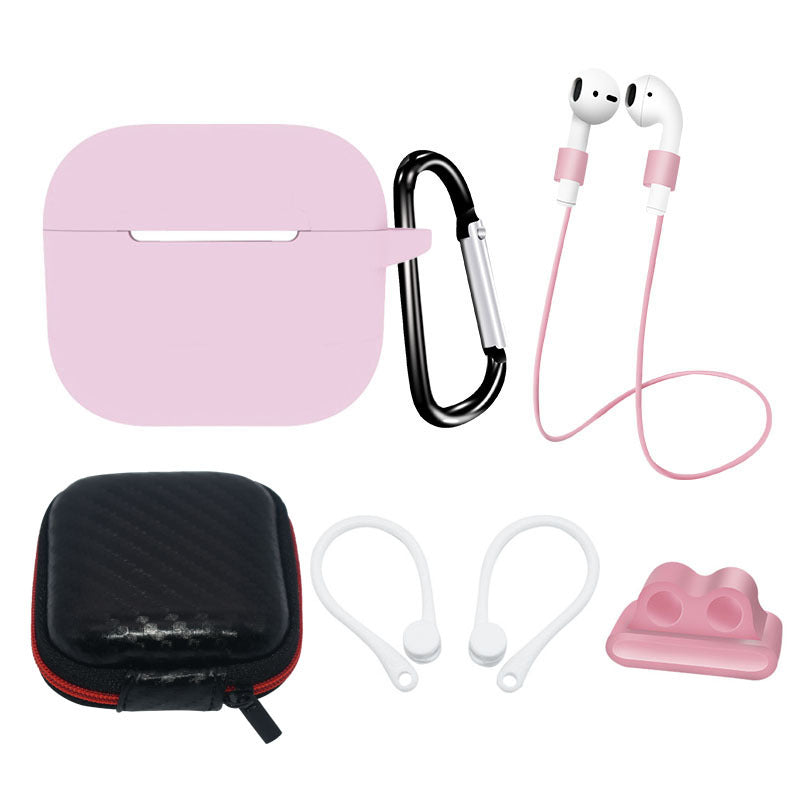 6 in 1 For Apple AirPods 3 Portable Carrying Bag Headset Silicone Case Set with Earbuds Holder / Anti-Lost Neck Strap