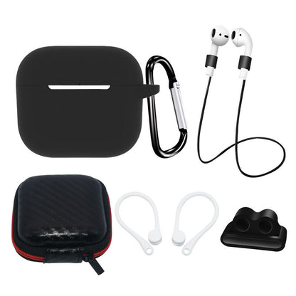 6 in 1 For Apple AirPods 3 Portable Carrying Bag Headset Silicone Case Set with Earbuds Holder / Anti-Lost Neck Strap