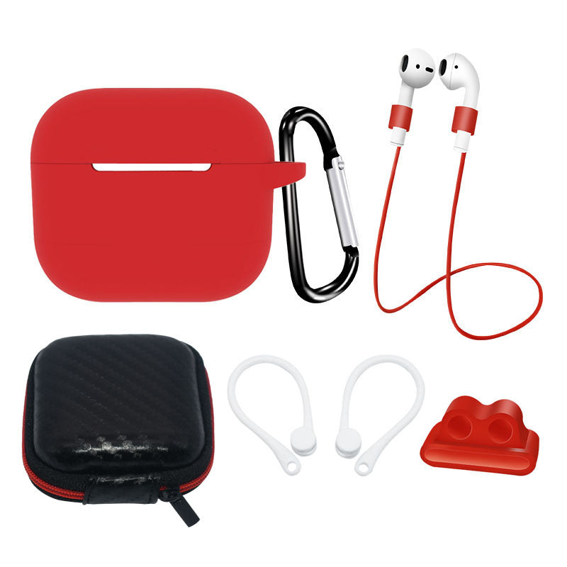 6 in 1 For Apple AirPods 3 Portable Carrying Bag Headset Silicone Case Set with Earbuds Holder / Anti-Lost Neck Strap