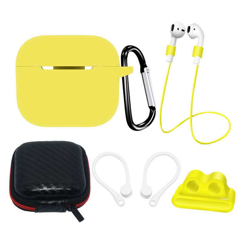 6 in 1 For Apple AirPods 3 Portable Carrying Bag Headset Silicone Case Set with Earbuds Holder / Anti-Lost Neck Strap