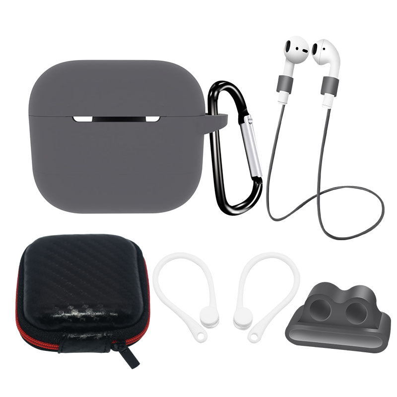 6 in 1 For Apple AirPods 3 Portable Carrying Bag Headset Silicone Case Set with Earbuds Holder / Anti-Lost Neck Strap